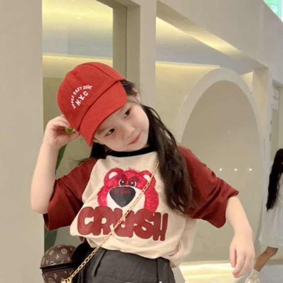 ~ Áo Thun Cotton Tinh Khiết In Hoạt Hình Tay Ngắn Phối Màu Cho Bé Gái