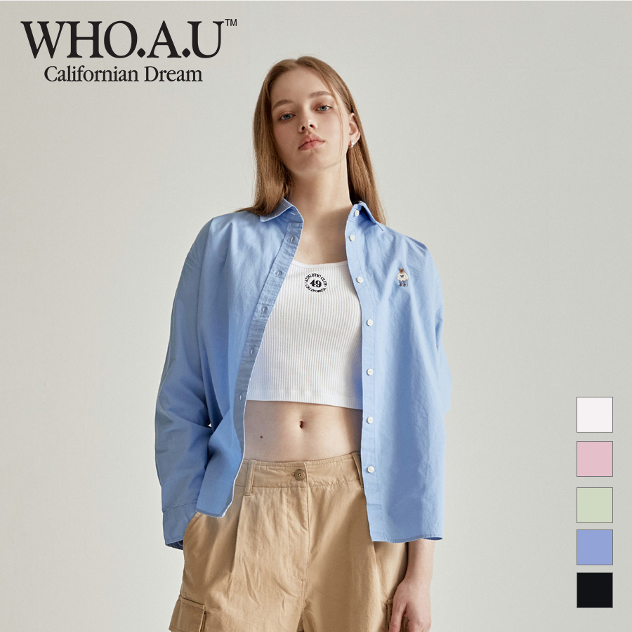 Áo sơ mi WHO.A.U WHYAD2327F Loose fit Steve Bear 100% Cotton (mẫu mới)