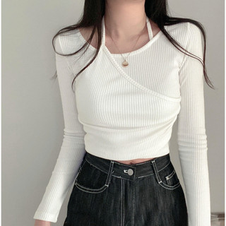[Brandi / By Young] Áo Thun Gân Crop Top Cột Dây Hàn Quốc