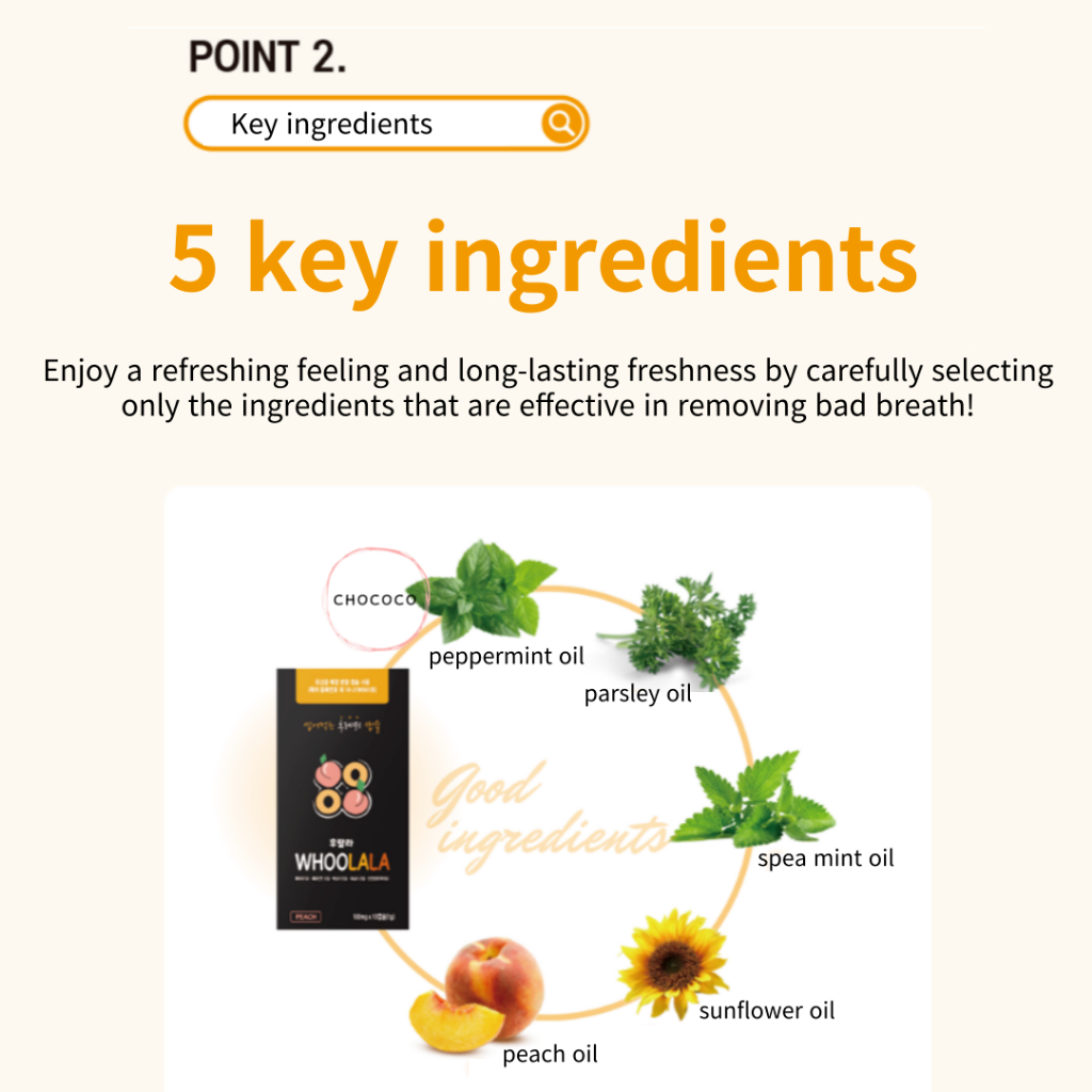 🇰🇷 Hộp 30 Viên Nang Làm Mát WHOOLALA Có Thể Ngậm Được Màu Bạc Hà Đào Bạc Hà Có Thể Ngậm Được