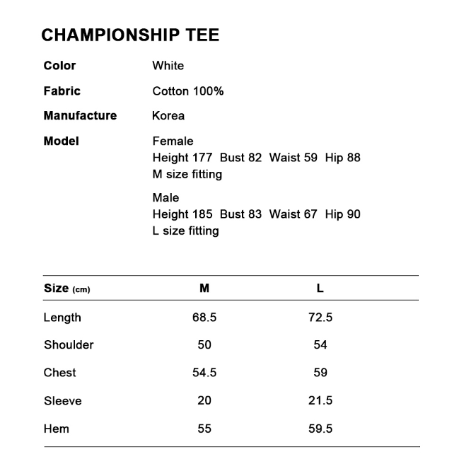Áo Thun 100% Chính Hãng   CHAMPIONSHIP TEE / 3 Màu / 2 Kích Cỡ / Ngắn Tay / Sản Phẩm Hàn Quốc