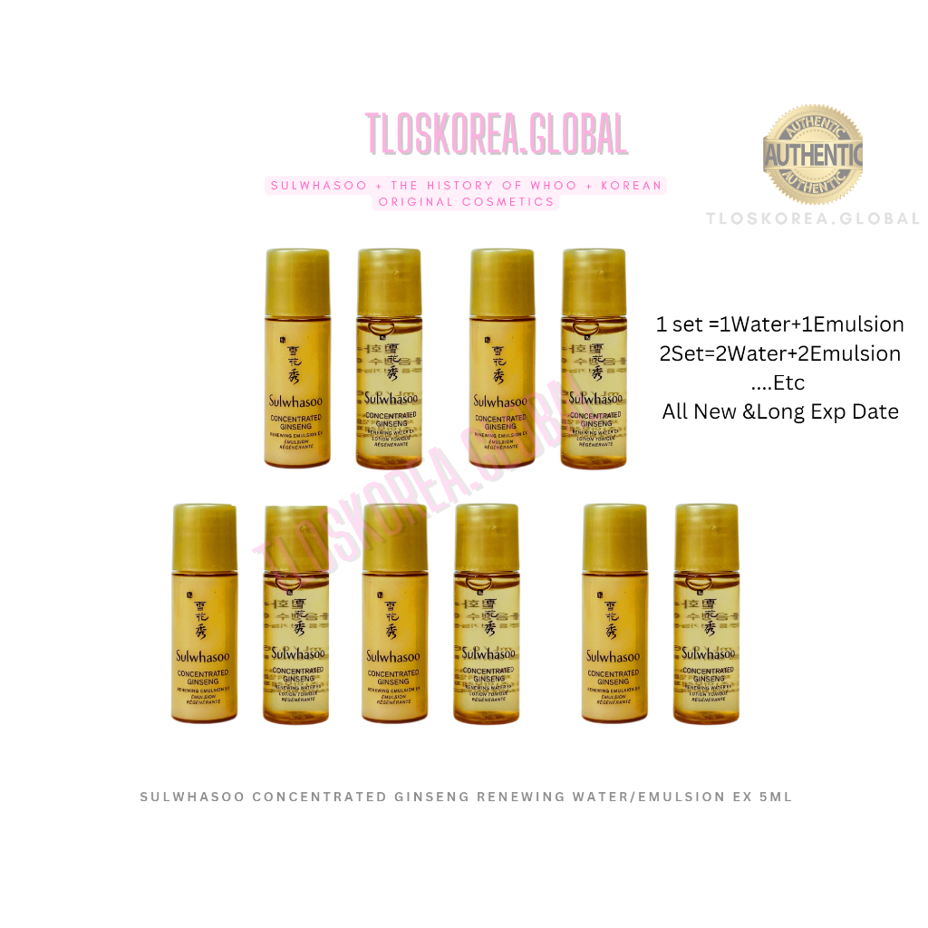 5Cặp - Sulwhasoo Nước Hoa Hồng Sữa Dưỡng Nhân Sâm Chống Lão Hóa-Sulwhasoo Concentrated Ginseng Renewing Water/Emulsion 5Ml
