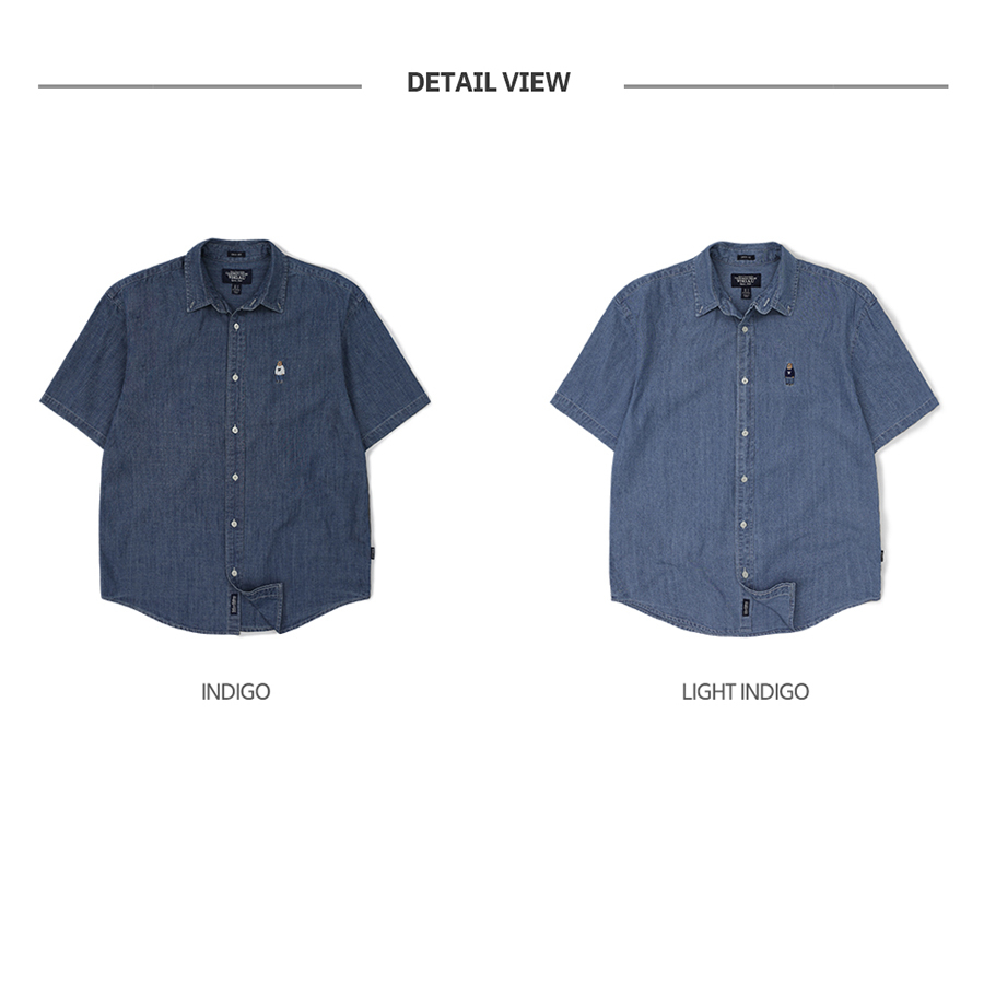 [WHO.A.U] Áo Sơ Mi Jean Steve Denim Overfit Short Sleeve Shirt Unisex Style | WHYJD2511U