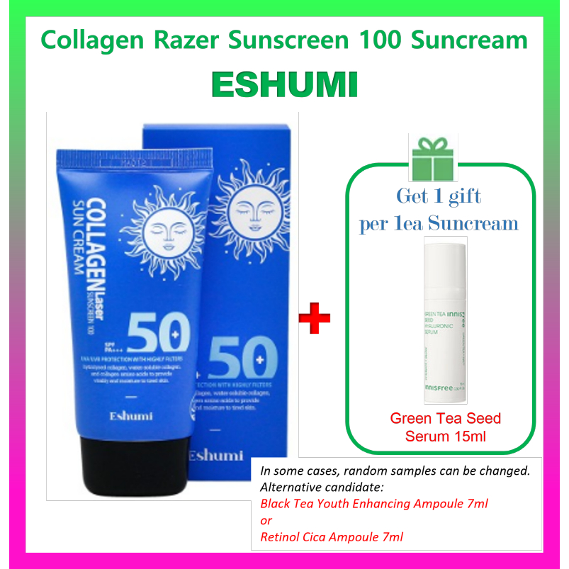 Eshumi collagen razer sunscreen 100 suncream quà tặng miễn phí #10Serum hạt giống innisfree 15ml / Eshumi Collagen Razer Sunscreen 100 Suncream@