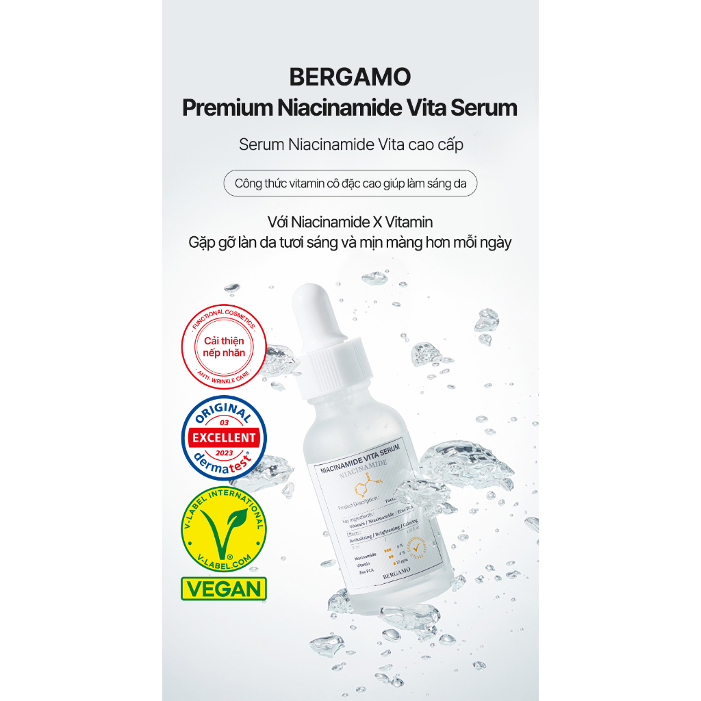 Serum BERGAMO Niacinamide 10% + Zinc PCA 10Pm Giảm Mụn Và Mờ thâm Giúp Se Khít Lỗ Chân Lông
