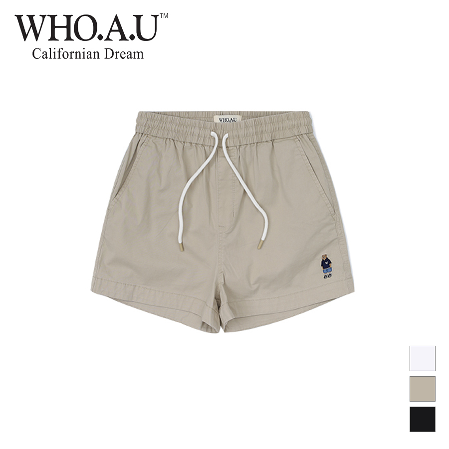 Quần short nữ basic WHO.A.U WHTHD2550F lưng thun thêu hình gấu Steve(mẫu mới 2023)