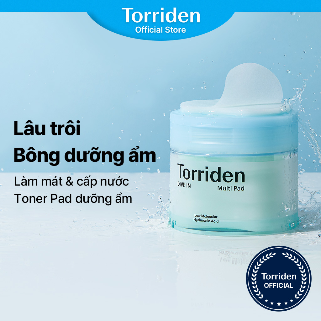 10 Bông dưỡng ẩm mini TORRIDEN Dive In axit hyaluronic phân tử thấp tẩy tế bào chết giảm mẩn đỏ se khít lỗ chân lông