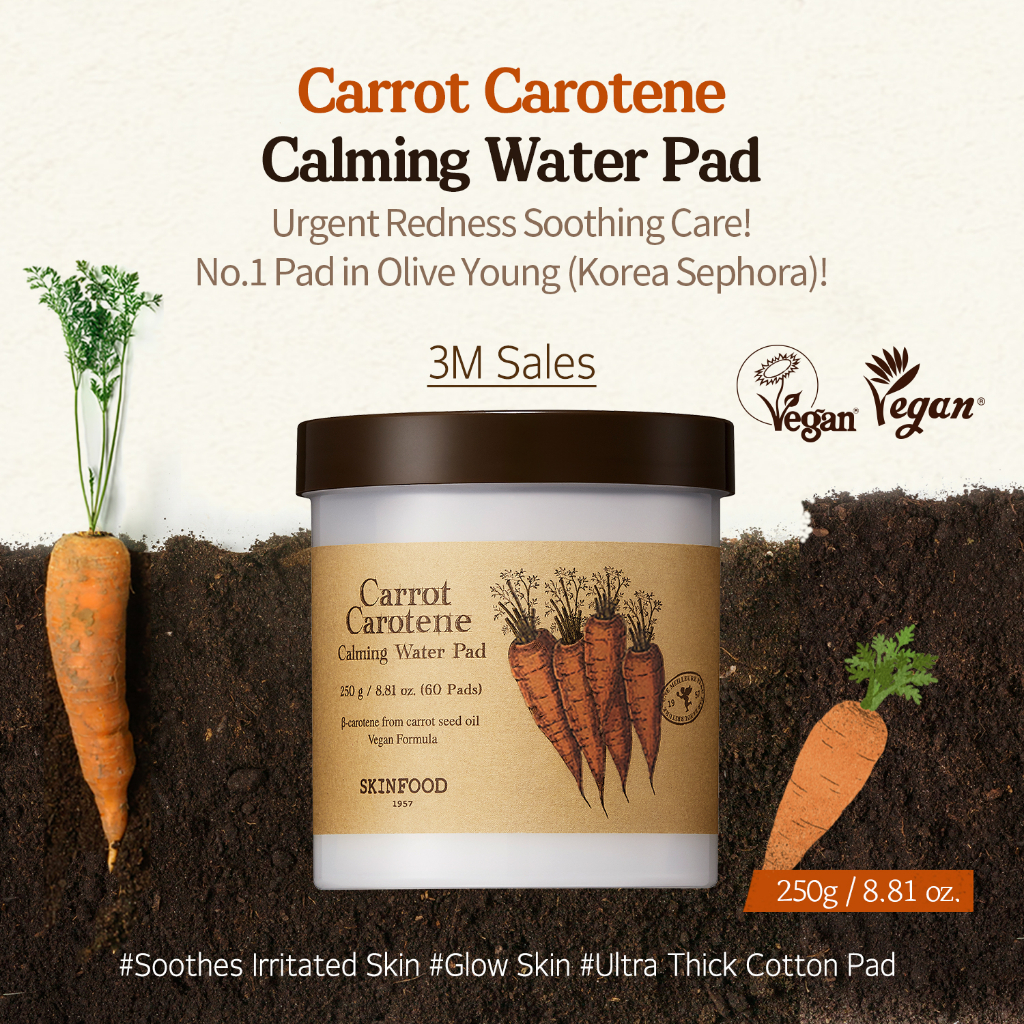 [SKINFOOD] caroten cà rốt nguôi đi nước hoa hồng dạng miếng 250g (60ea) / làm dịu vết đỏ / làm mát da nóng / thành phần tự nhiên / Carrot Carotene Calming Water Pad