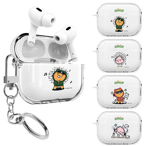 Kakao Friends {AirPods Pro2 / 1st} {AirPods 3} Ốp lưng có móc khóa trong suốt HIPHOP Ryan