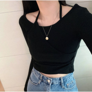 [Brandi / By Young] Áo Thun Gân Crop Top Cột Dây Hàn Quốc
