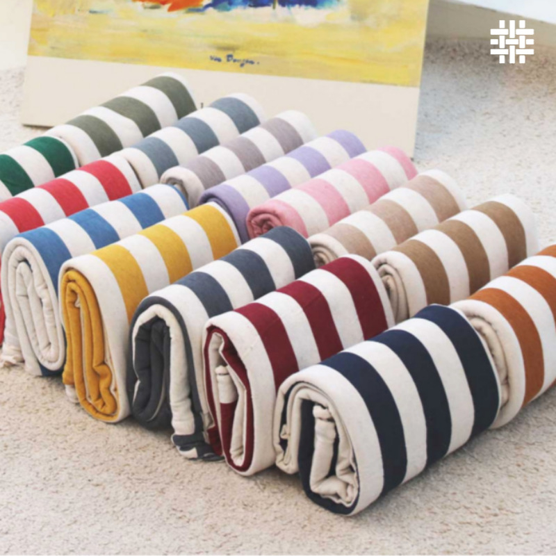 Vải Lanh cotton Hàn Quốc Họa Tiết Kẻ Sọc Xinh Xắn Theink0099