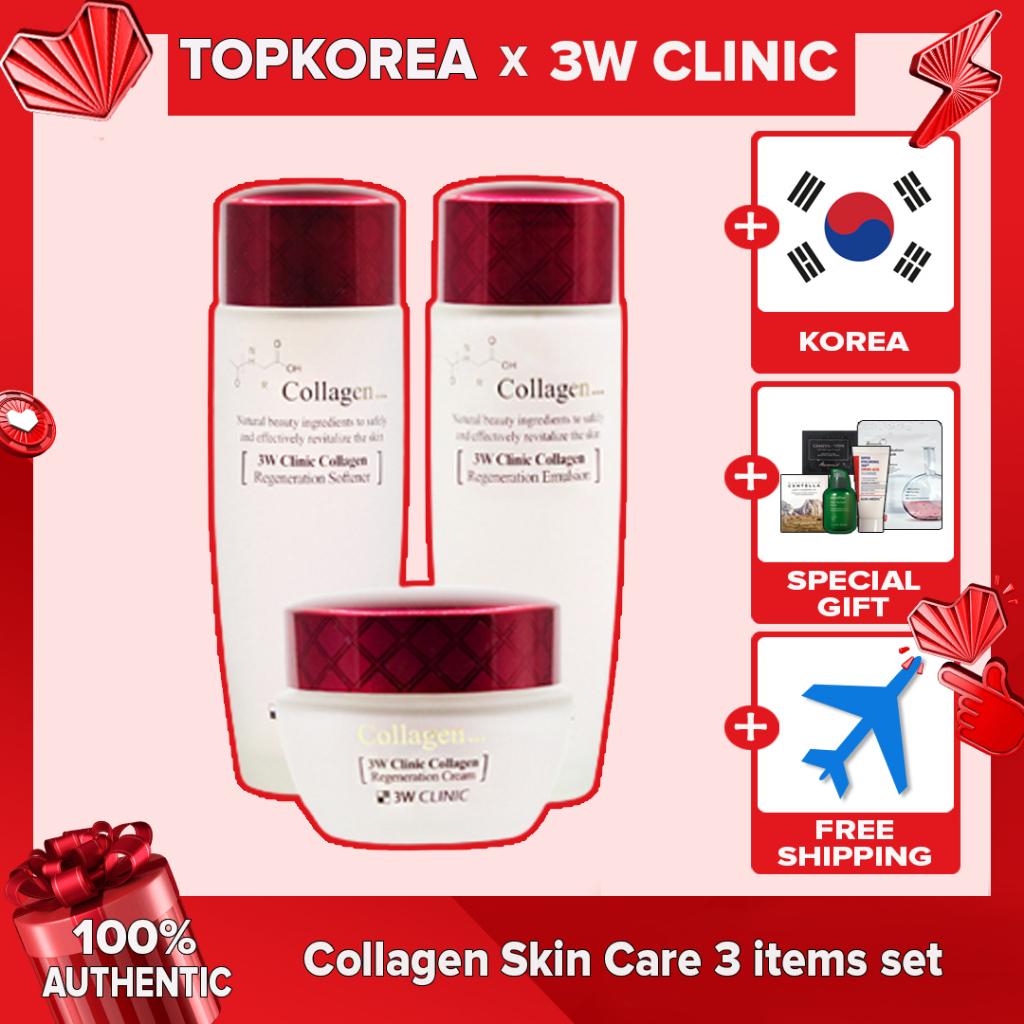★3W CLINIC★Collagen Skin Care 3 items set / TOPKOREA Set 3 Sản Phẩm Chăm Sóc Da Collagen Hàn Quốc / Toporea / Shipping