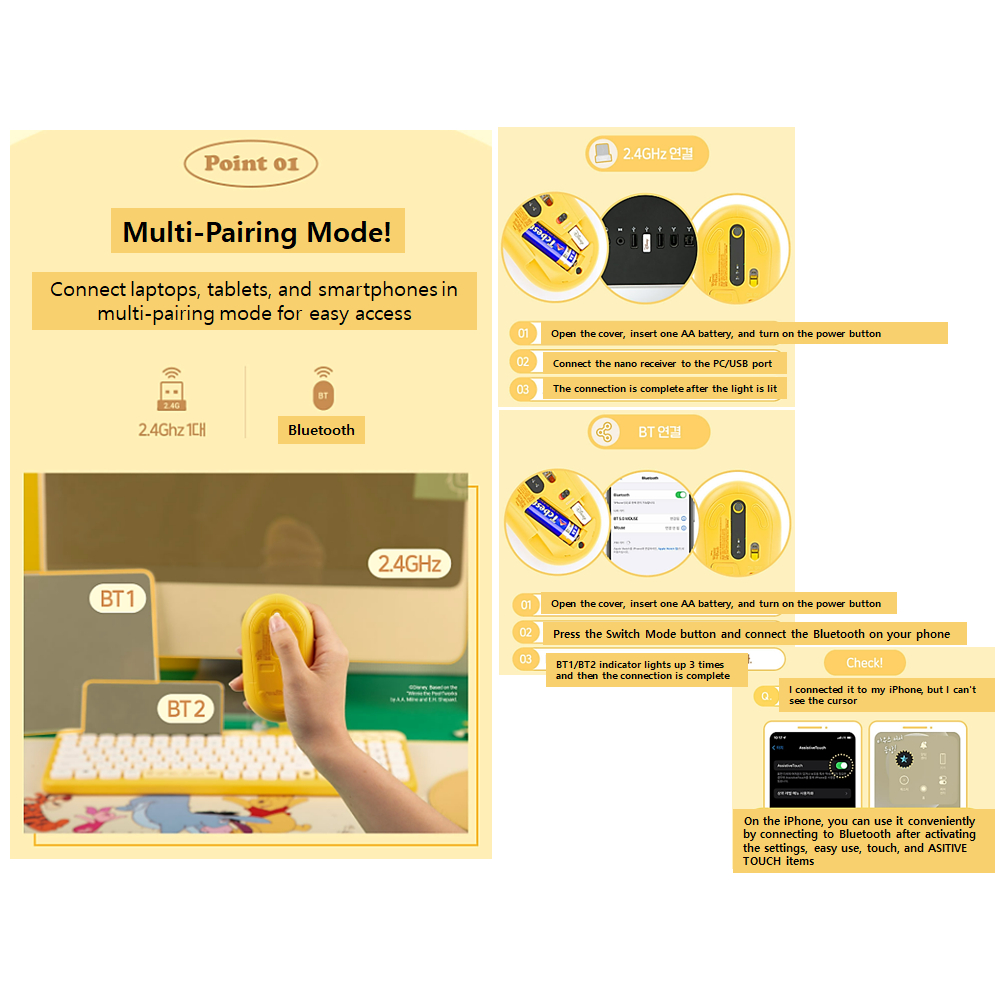 Chuột Bluetooth Không Dây Hình Gấu Pooh