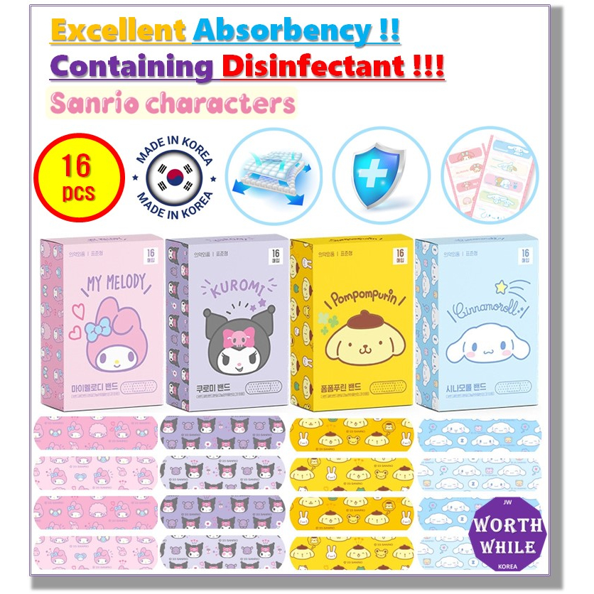 Sanrio band / sanrio cartoon character cute sticker band set 16p / my melody / kuromi / pompompurin / cinnamoroll