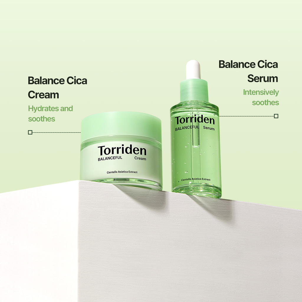 Bộ sản phẩm TORRIDEN BALANCEFUL CICA gồm serum làm dịu da 50ml + kem phục hồi da 80ml cho da mụn/ da dầu