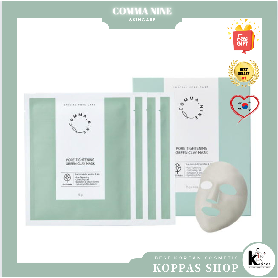 [COMMA NINE] Pore Tightening Green Clay Mask Sheet Set 1 / 2 / 4 Mặt Nạ Đất Sét Giúp Se Khít Lỗ Chân