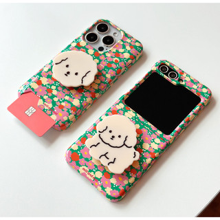 3-color folding phone leather case with flower / puppy / korean green / purple / green pattern printing 3 tùy chọn cho mili / galaxy z flip5