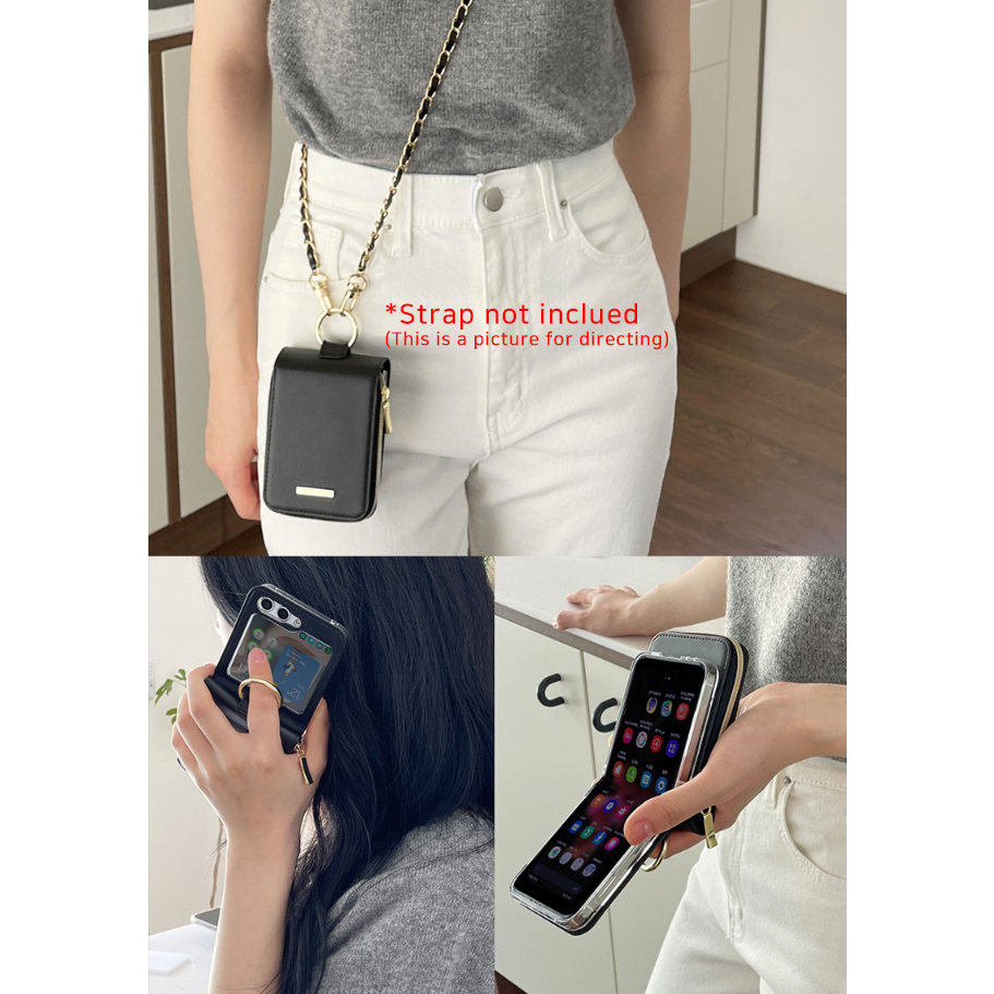 Da Ốp Điện Thoại Dạng Ví Có Vòng Đeo Tay + Phim Bảo Vệ Màn Hình Trước Cho samsung galaxy z flip5