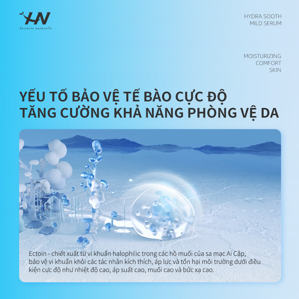 Dưỡng chất serum cấp ẩm chứa Hyaluronic Acid phân tử thấp giúp giữ ẩm sáng bóng da, Giữ ẩm sâu bên trong da HN Ectoin Hydra Sooth Mild Serum 100ml.