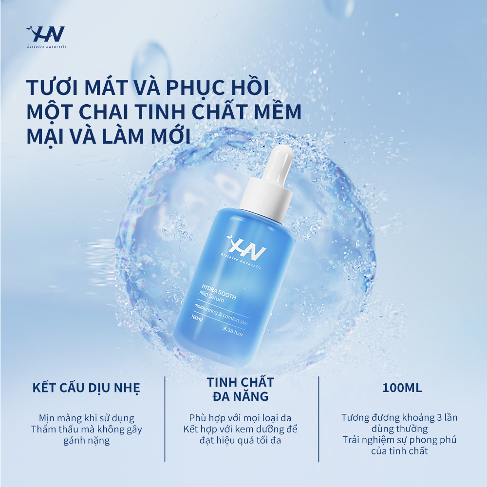 Dưỡng chất serum cấp ẩm chứa Hyaluronic Acid phân tử thấp giúp giữ ẩm sáng bóng da, Giữ ẩm sâu bên trong da HN Ectoin Hydra Sooth Mild Serum 100ml.