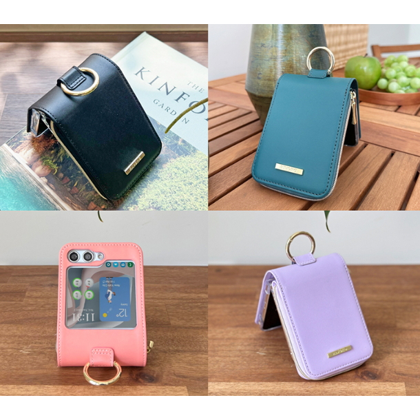 Da Ốp Điện Thoại Dạng Ví Có Vòng Đeo Tay + Phim Bảo Vệ Màn Hình Trước Cho samsung galaxy z flip5