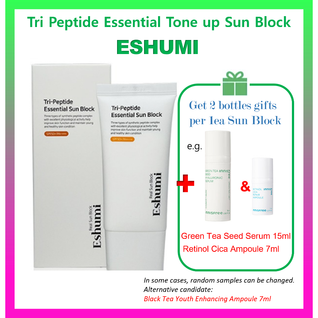 Eshumi tri peptide essential tone up sun block quà tặng miễn phí #10,#8 (Serum hạt giống innisfree 15ml & retinol ampoule 7ml)
