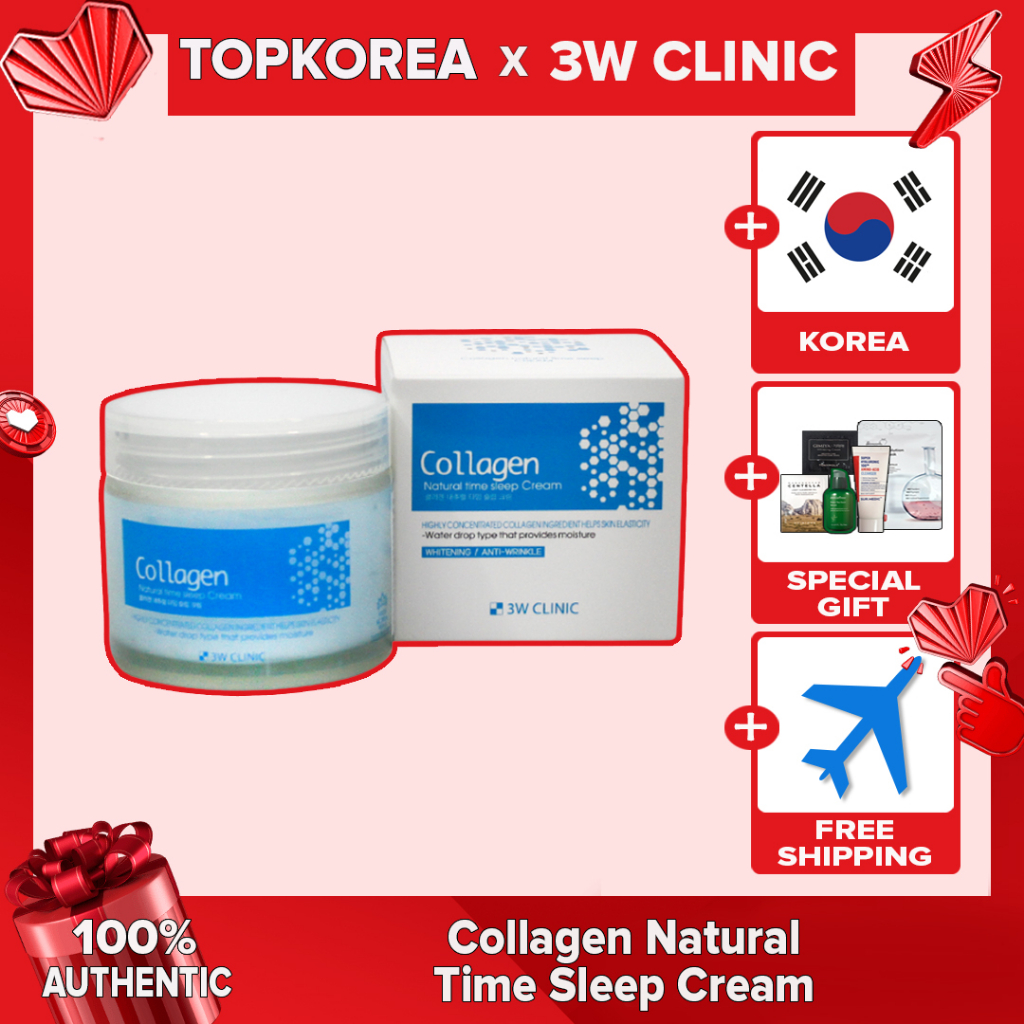 ★3W CLINIC★Collagen Time Sleep Cream / TOPKOREA Kem Ngủ Collagen Tự Nhiên 70g / Toporea / Shipping Từ Hàn Quốc