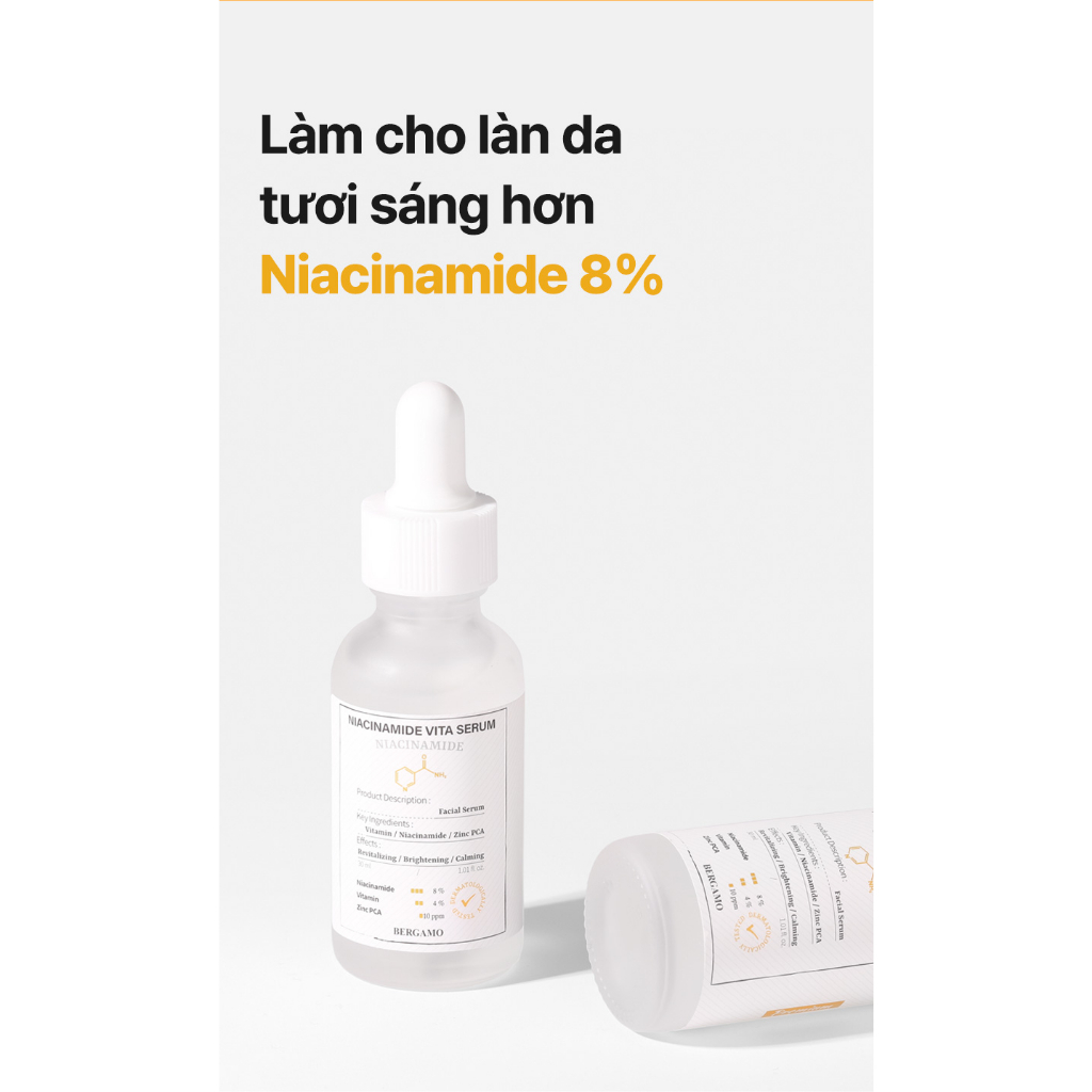 Serum BERGAMO Niacinamide 10% + Zinc PCA 10Pm Giảm Mụn Và Mờ thâm Giúp Se Khít Lỗ Chân Lông