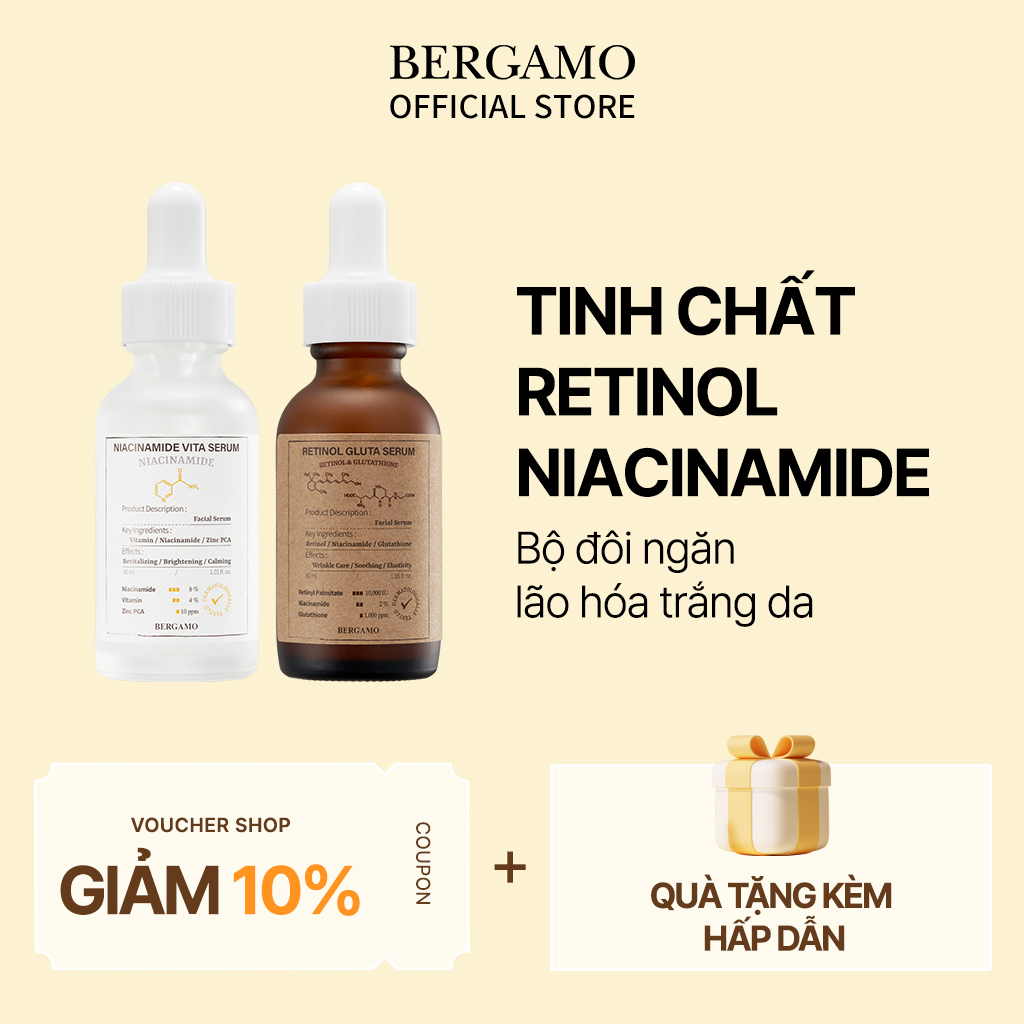 Bộ đôi Serum Retinol & Niacinamide Dưỡng Trắng Da Chống Lão Hóa Cao Cấp BERGAMO