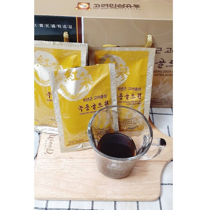 Hộp nước hồng sâm nhung hươu Korea Ginseng Distribution 6-year-old Red Ginseng Antler Gold 70ml x 30 gói