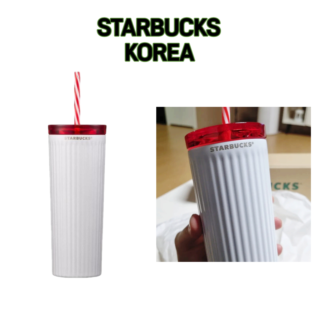 [Starbucks Korea] Ly Giữ Nhiệt Có Ống Hút Holiday Jungle White Cold Cup 473ml