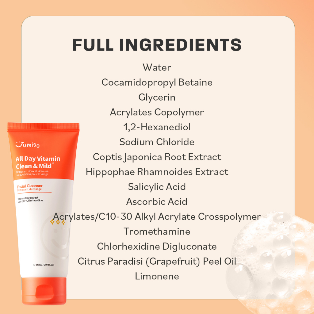 Sữa rửa mặt JUMISO All Day Vitamin Clean & Mild làm sạch lỗ chân lông 150ml
