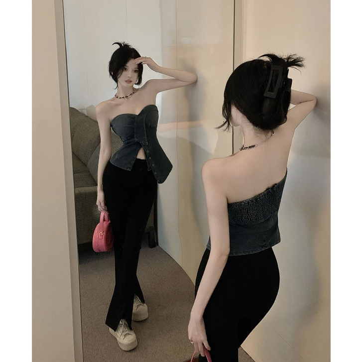 QADCOL Áo Thun Sát Nách Màu Trơn Dáng Ngắn Thời Trang Mùa Xuân Cho Nữ