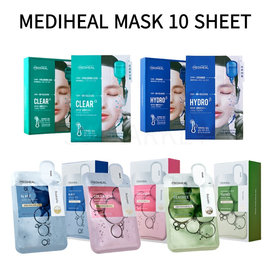 MEDIHEAL Bộ 10 Mặt Nạ Gel Tràm Trà 100 Bio-Secondum Alpha Hydro Beta