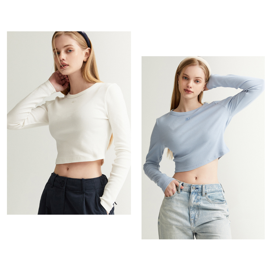 Áo thun nữ  WHO.A.U WHLAD2325F tay dài ôm eo dáng croptop (mẫu mới)