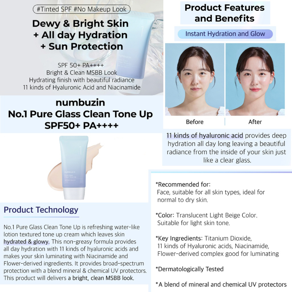 Numbuzin Tông Màu Be Làm Sạch Nâng Tông Da Mặt Tạm Thời Bằng Sứ Nâng / Làm Sạch Tông Màu Be spf50 pa + + + +