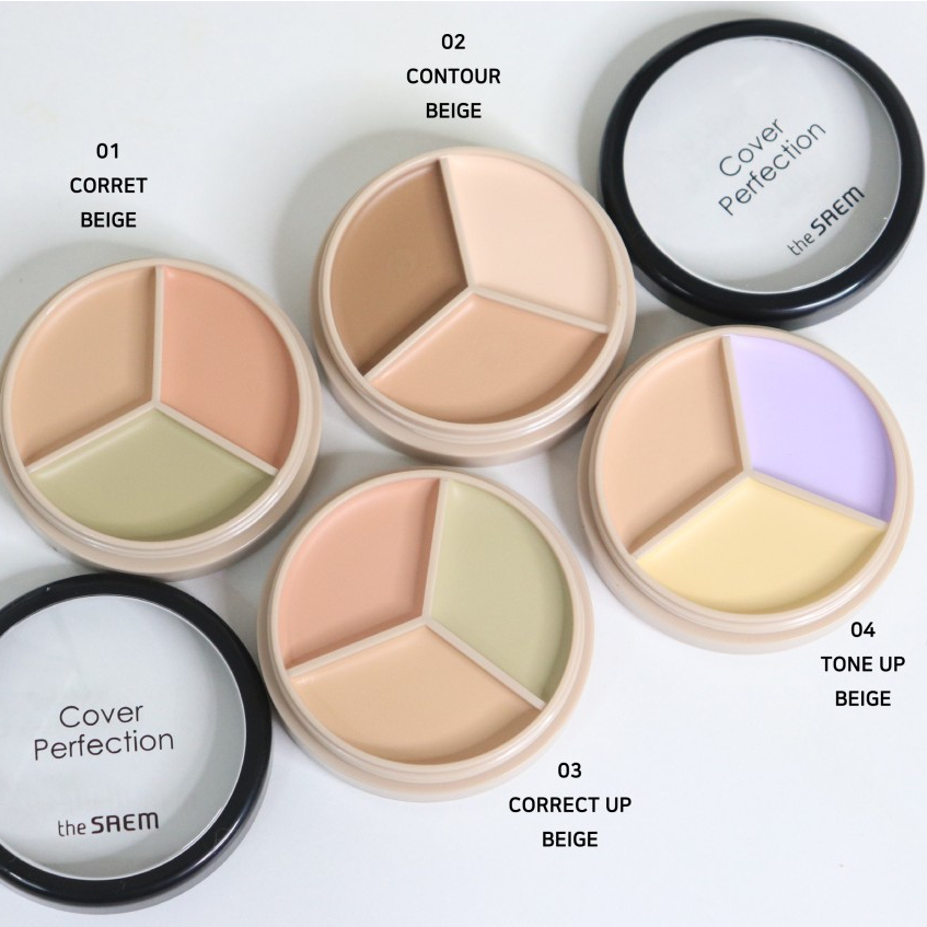 Hộp kem che khuyết điểm 3 màu đa năng The Saem Cover Perfection Triple Pot Concealer 13.1g