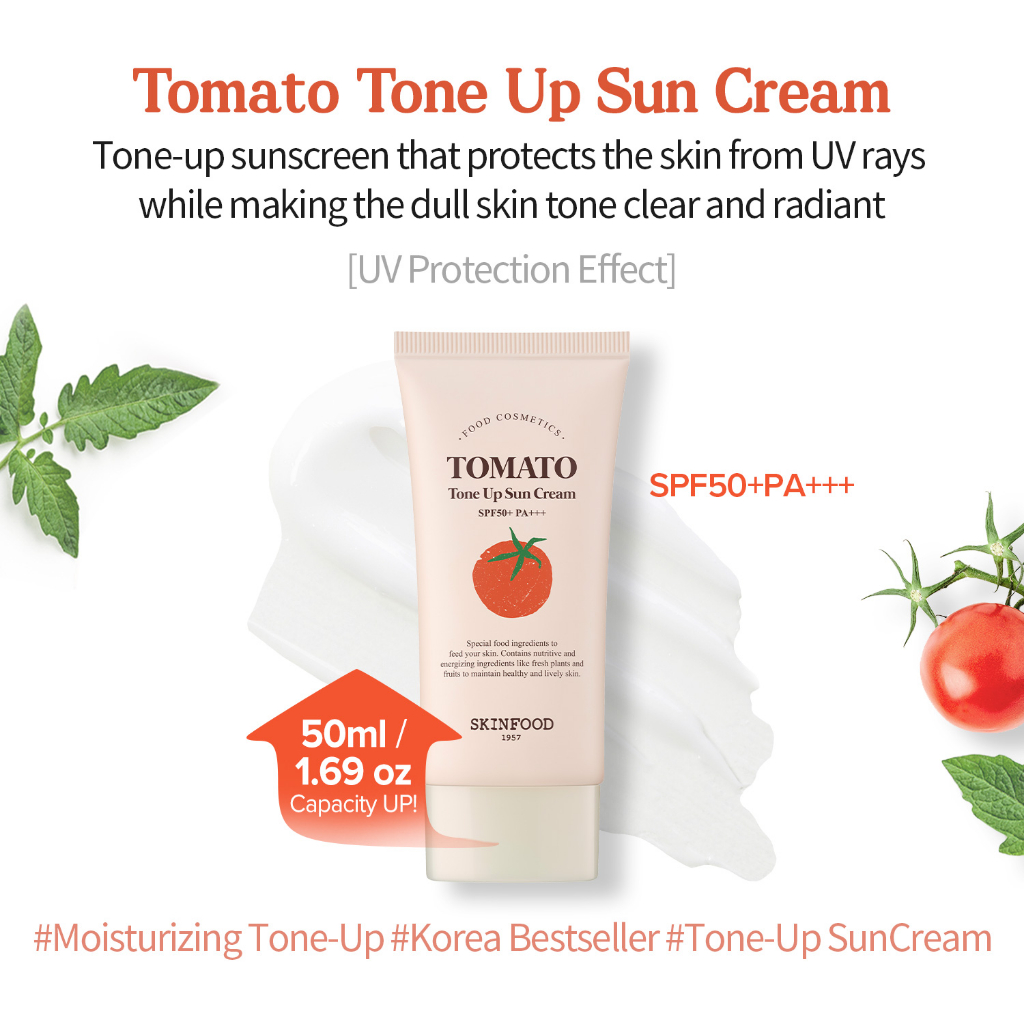 [SKINFOOD] cà chua lên tông tạp chủng chống nắng SPF50+ PA+++ 40ml / Tomato Tone Up Hybrid Sunscreen