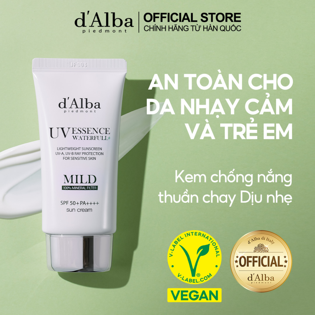 [d'Alba Official] Kem chống nắng vật lý dịu nhẹ cho da nhạy cảm Waterfull Mild Suncream SPF 50+ 50ml