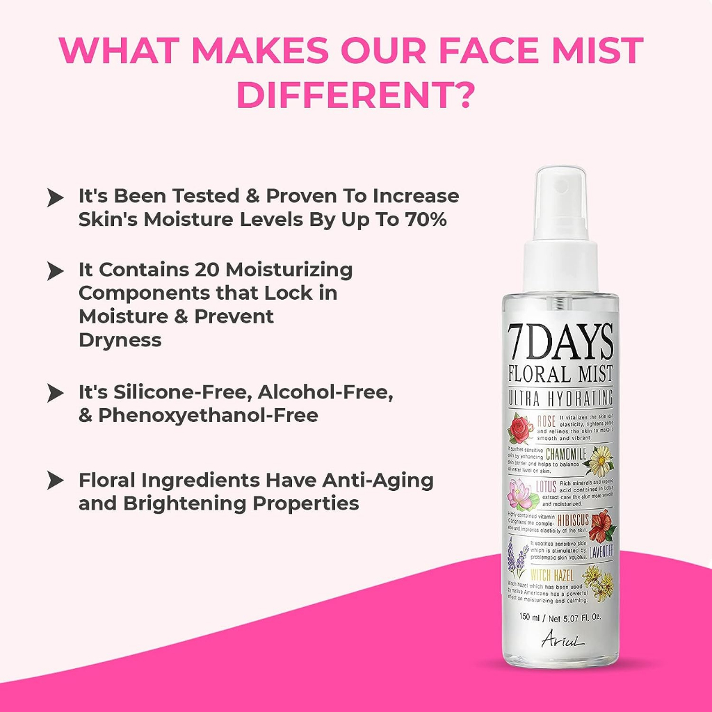 7days floral hydrating mist 150ml từ hàn quốc / skin hydrating mist / perfect blend of 6 hoa / hương hoa