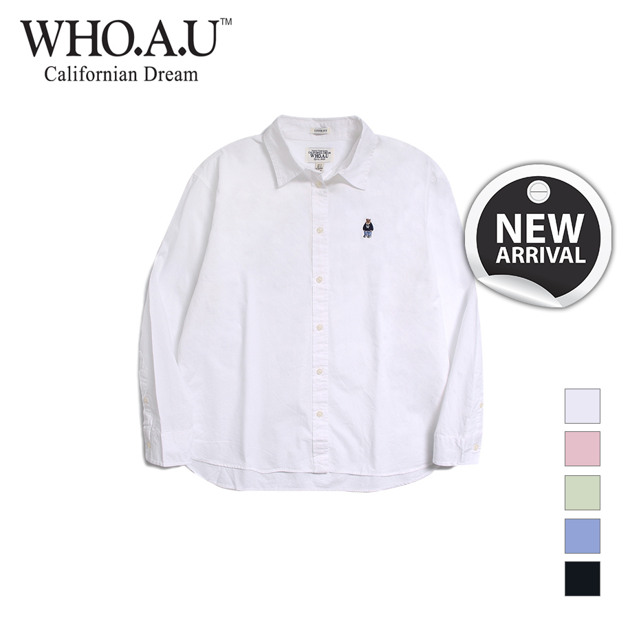 Áo sơ mi WHO.A.U WHYAD2327F Loose fit Steve Bear 100% Cotton (mẫu mới)