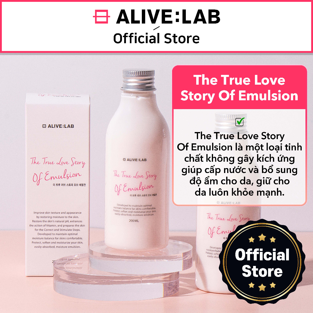 ALIVELAB The True Love Story Of Emulsion (lotion) - không gây kích ứng cấp nước bổ sung độ ẩm cho da khỏe mạnh 200ml