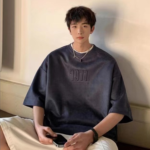 Áo Thun Da Lộn Tay Ngắn Cổ Tròn Dáng Rộng Thời Trang Cho Nam