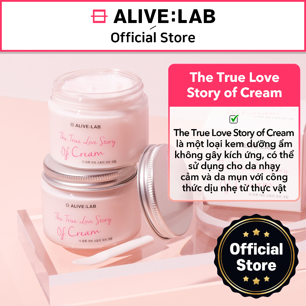 ALIVELAB The True Love Story of cream - dưỡng ẩm không kích ứng cho da nhạy cảm/mụn với công thức dịu nhẹ từ thực vật 100ml
