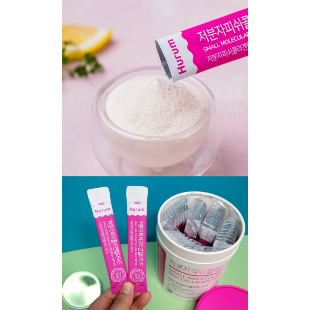 🇰🇷 HURUM_official⭐Collagen cá 1,200mg Peptide phân tử thấp 2g x 60sticksᅵinner beauty hương chanh PHÂN TỬ NHỎ