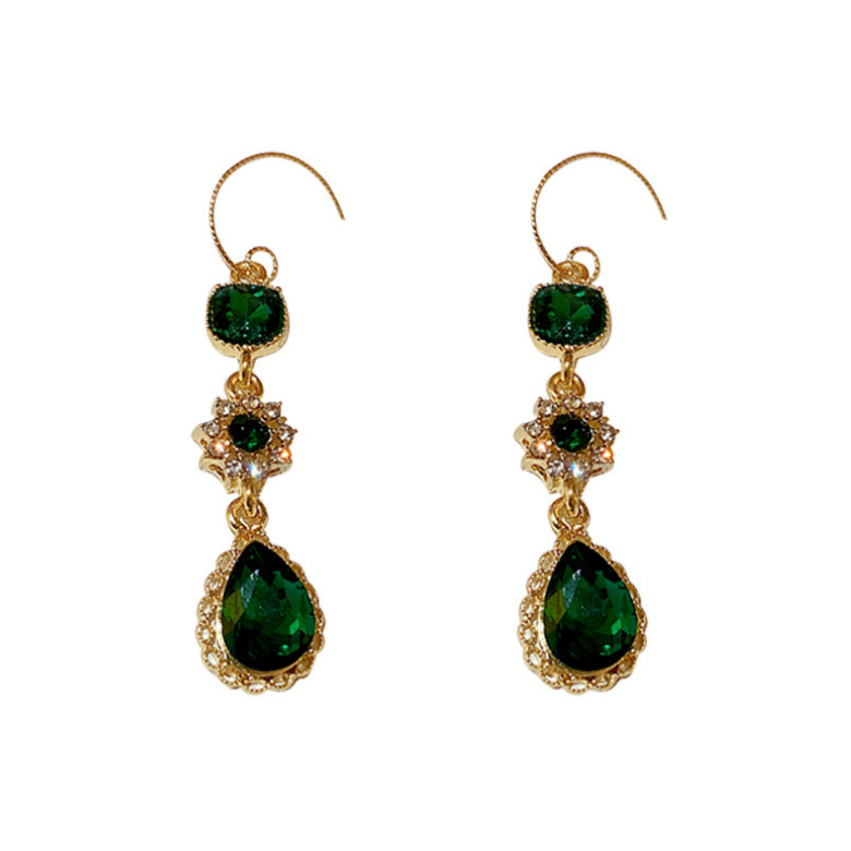 Bông Tai Dáng Dài Đính Đá Xanh Lá Sang Trọng / Khuyên Tai