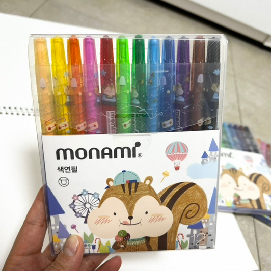 Set 2 Bút sáp vặn cao cấp nội địa Hàn Monami Monizoo 12 màu, 24 màu