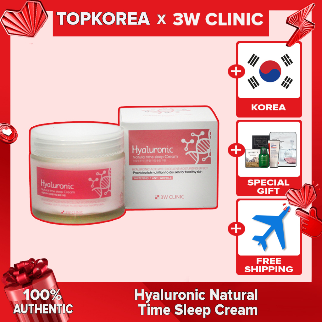 ★3W CLINIC★Hyaluronic - Time Sleep Cream / TOPKOREA Kem Ngủ Hyaluronic Acid Tự Nhiên 70g / Toporea / Shipping Từ koera