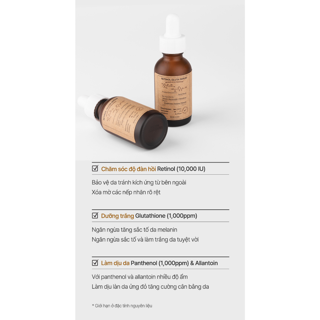 Serum Retinol Gluta Chống Lão Hóa Cao Cấp BERGAMO 30ml