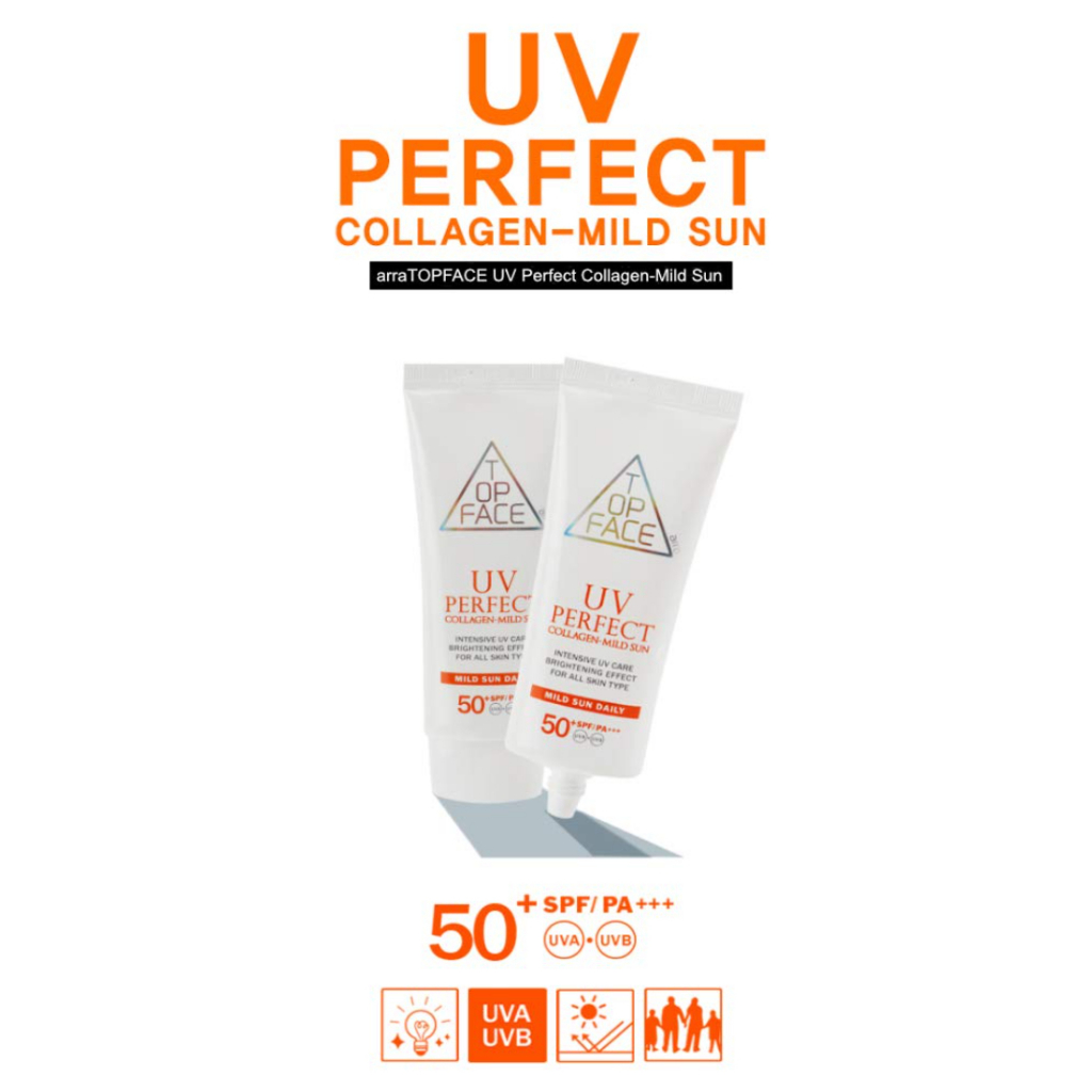 Arra topface uv perfect collagen mild sun spf50 + / pa +++ 70ml / uva uvb blocking, kem chống nắng vật lý.